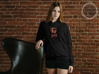 Hothead Hoodie, Gothic Skull Sweatshirt with Horns, Fire Aesthetic Streetwear, Dark Alternative Hoodie, Fall Fashion, Metalcore Clothing