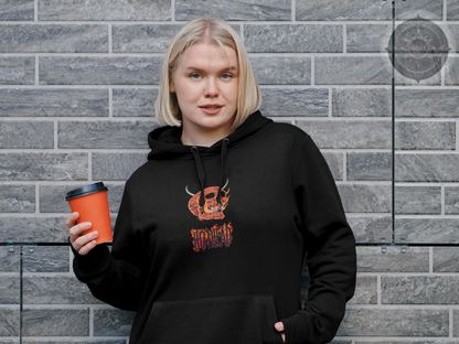 Hothead Hoodie, Gothic Skull Sweatshirt with Horns, Fire Aesthetic Streetwear, Dark Alternative Hoodie, Fall Fashion, Metalcore Clothing
