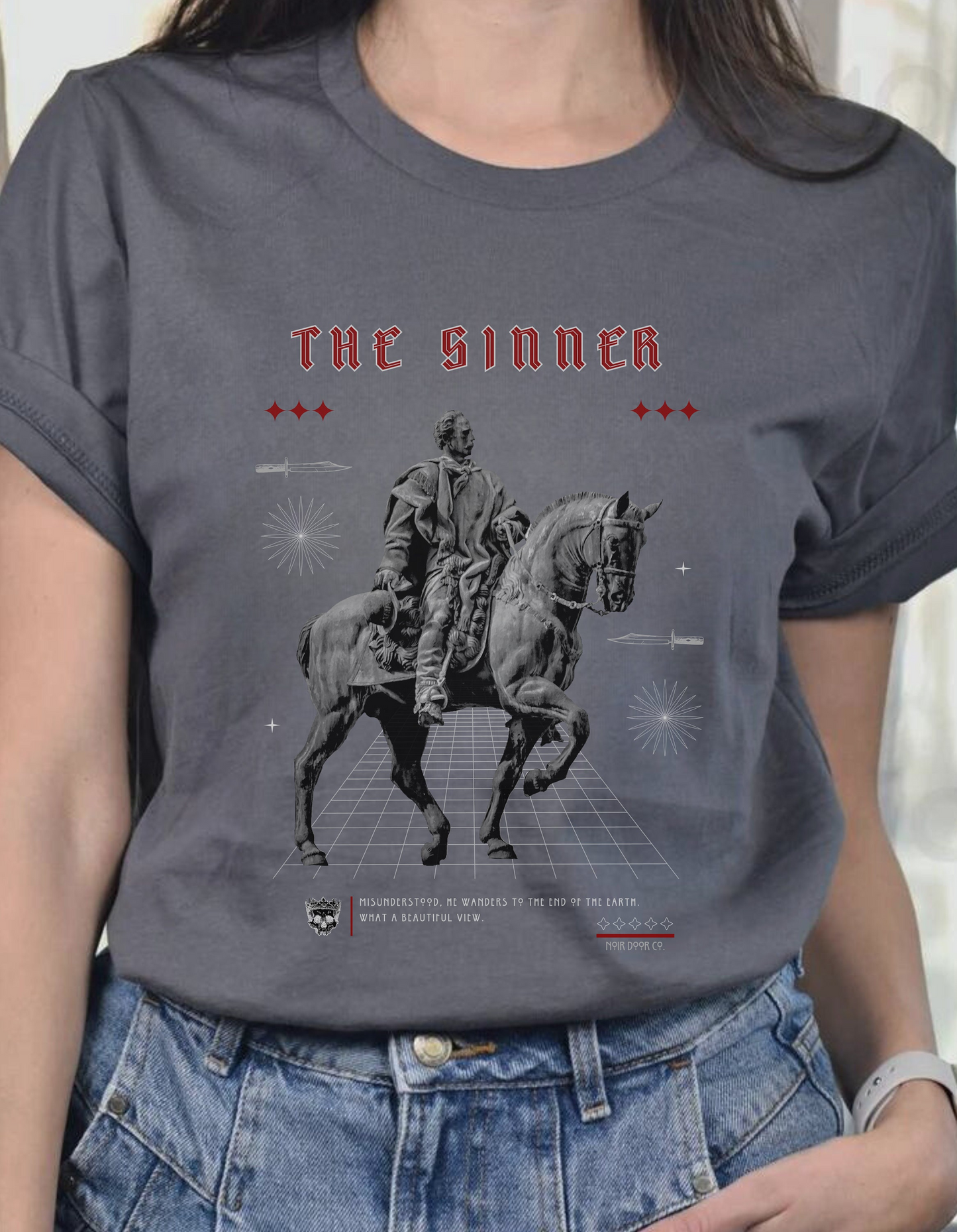 Sinner Tarot T-Shirt: Rebellious Knight, Dark Art Tee
