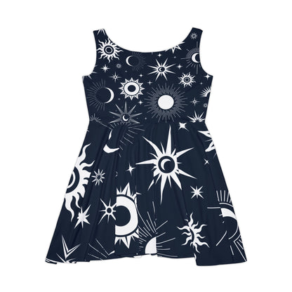 Witchy Skater Dress: Sun and Moon Pattern, Alternative Streetwear