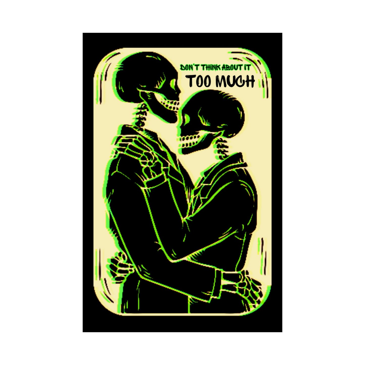 Gothic Skeleton Satin Poster: Romantic Tarot Art with Green Glitch