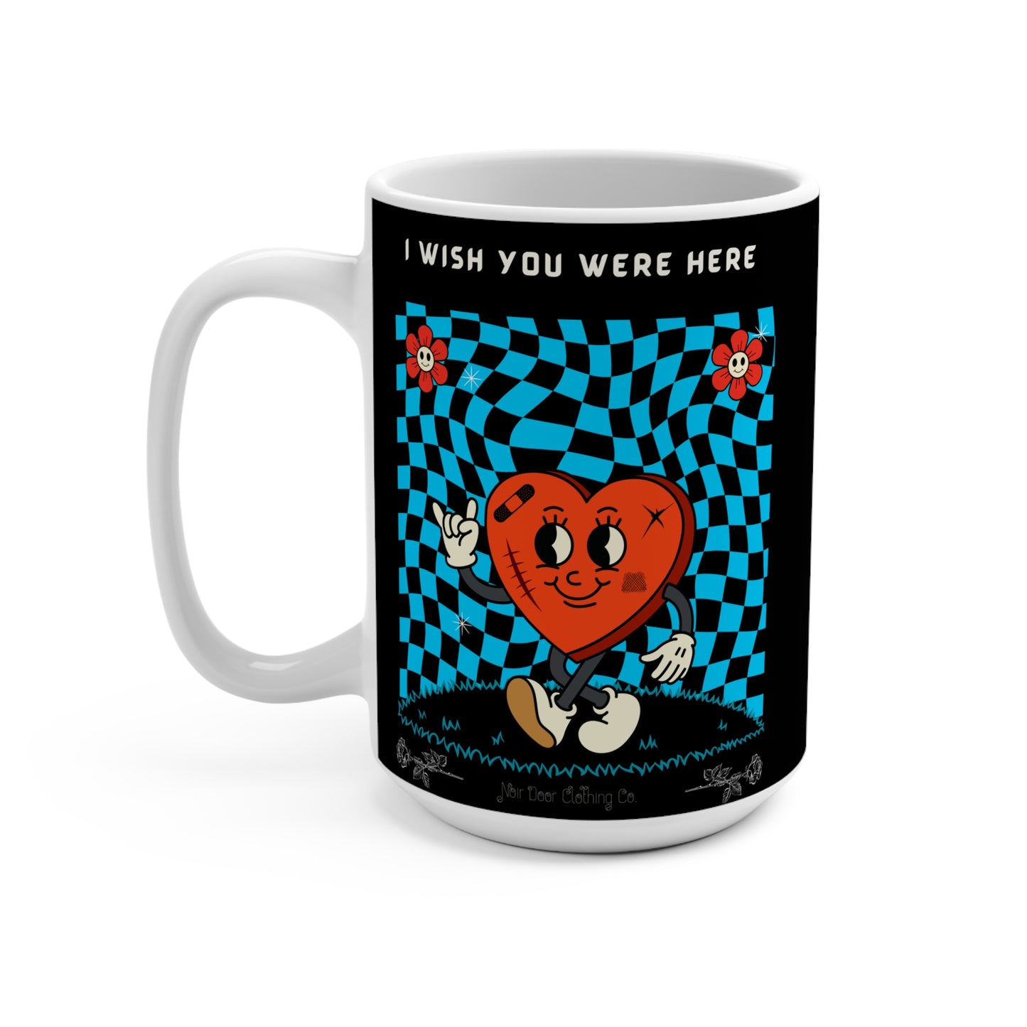 Trippy Checkered Mug: Animated Heart, Grungy Design [15 oz]