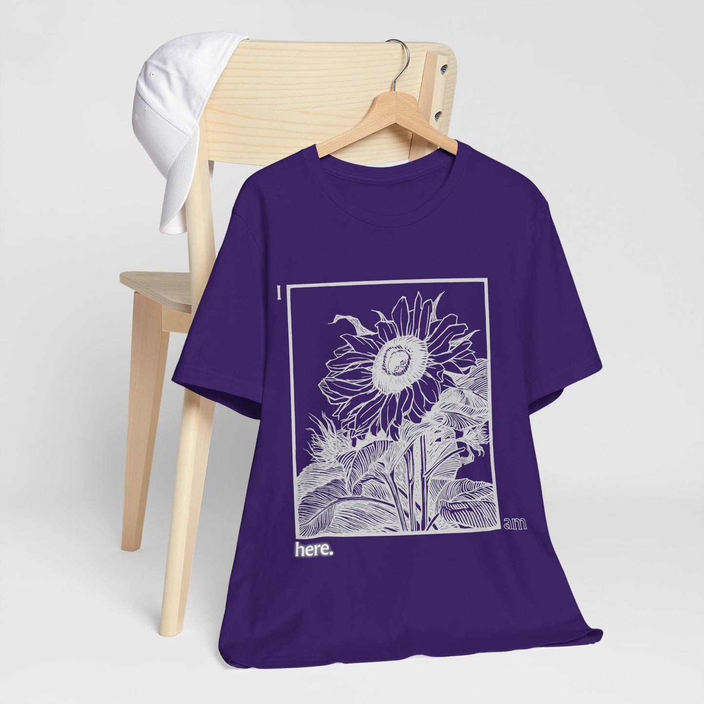 Sunflower Graphic Tee: 'I Am Here' Stencil Portrait, USA Made