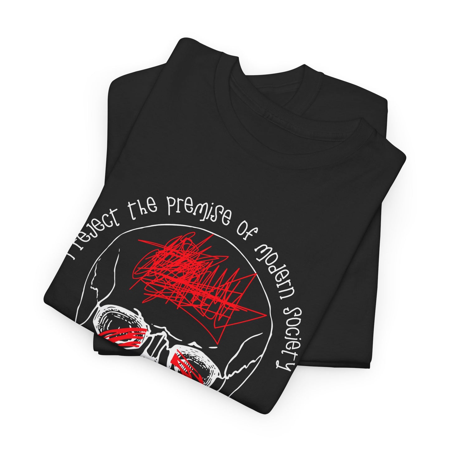 Dada Punk Graphic Tee - ‘I Reject the Premise of Modern Society’ with Line-Art Skull