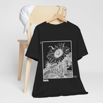 Sunflower Graphic Tee: 'I Am Here' Stencil Portrait, USA Made