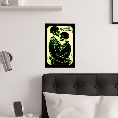 Gothic Skeleton Satin Poster: Romantic Tarot Art with Green Glitch