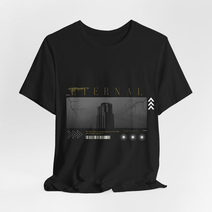 Eternal Skyscraper T-Shirt: Gothic Cityscape, Lightning Bolt Apparel