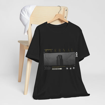 Eternal Skyscraper T-Shirt: Gothic Cityscape, Lightning Bolt Apparel