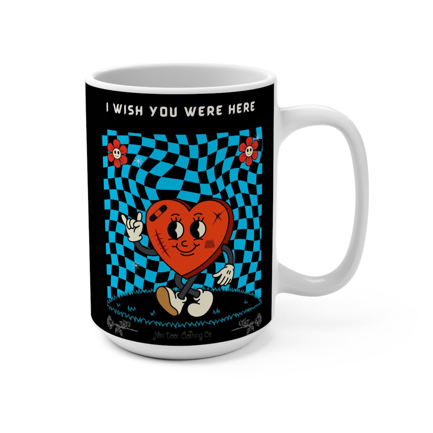 Trippy Checkered Mug: Animated Heart, Grungy Design [15 oz]