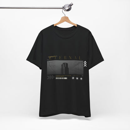 Eternal Skyscraper T-Shirt: Gothic Cityscape, Lightning Bolt Apparel