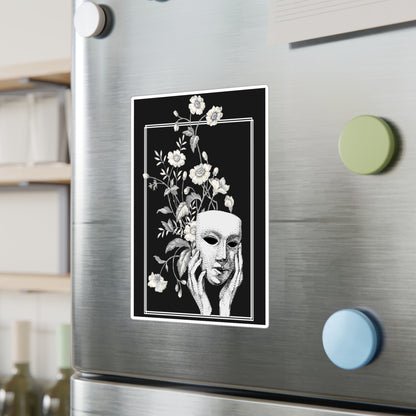 Surreal Floral Mask Art Print, Black and White Botanical Surrealism Sticker, Fine Art Style Gothic Decor