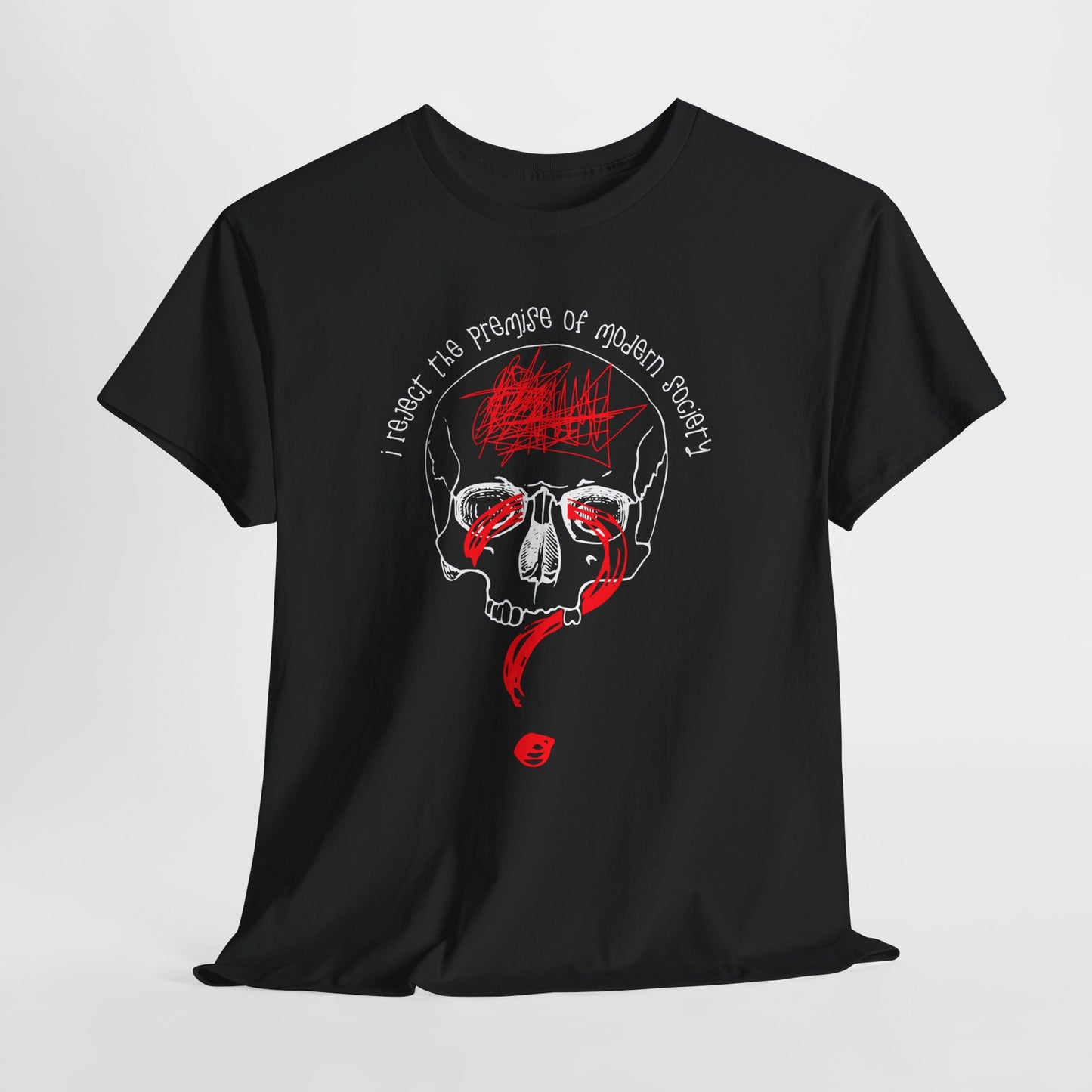 Dada Punk Graphic Tee - ‘I Reject the Premise of Modern Society’ with Line-Art Skull