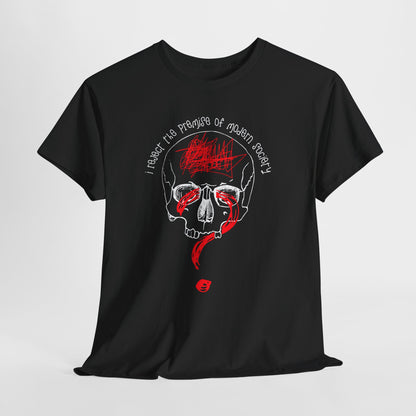 Dada Punk Graphic Tee - ‘I Reject the Premise of Modern Society’ with Line-Art Skull