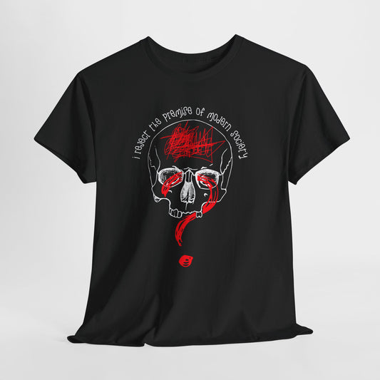 Dada Punk Graphic Tee - ‘I Reject the Premise of Modern Society’ with Line-Art Skull