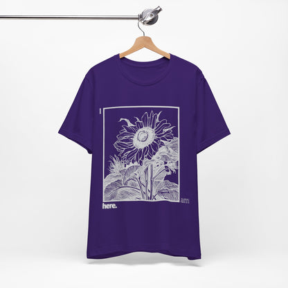 Sunflower Graphic Tee: 'I Am Here' Stencil Portrait, USA Made