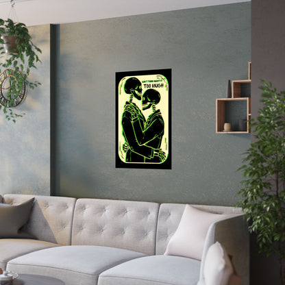 Gothic Skeleton Satin Poster: Romantic Tarot Art with Green Glitch