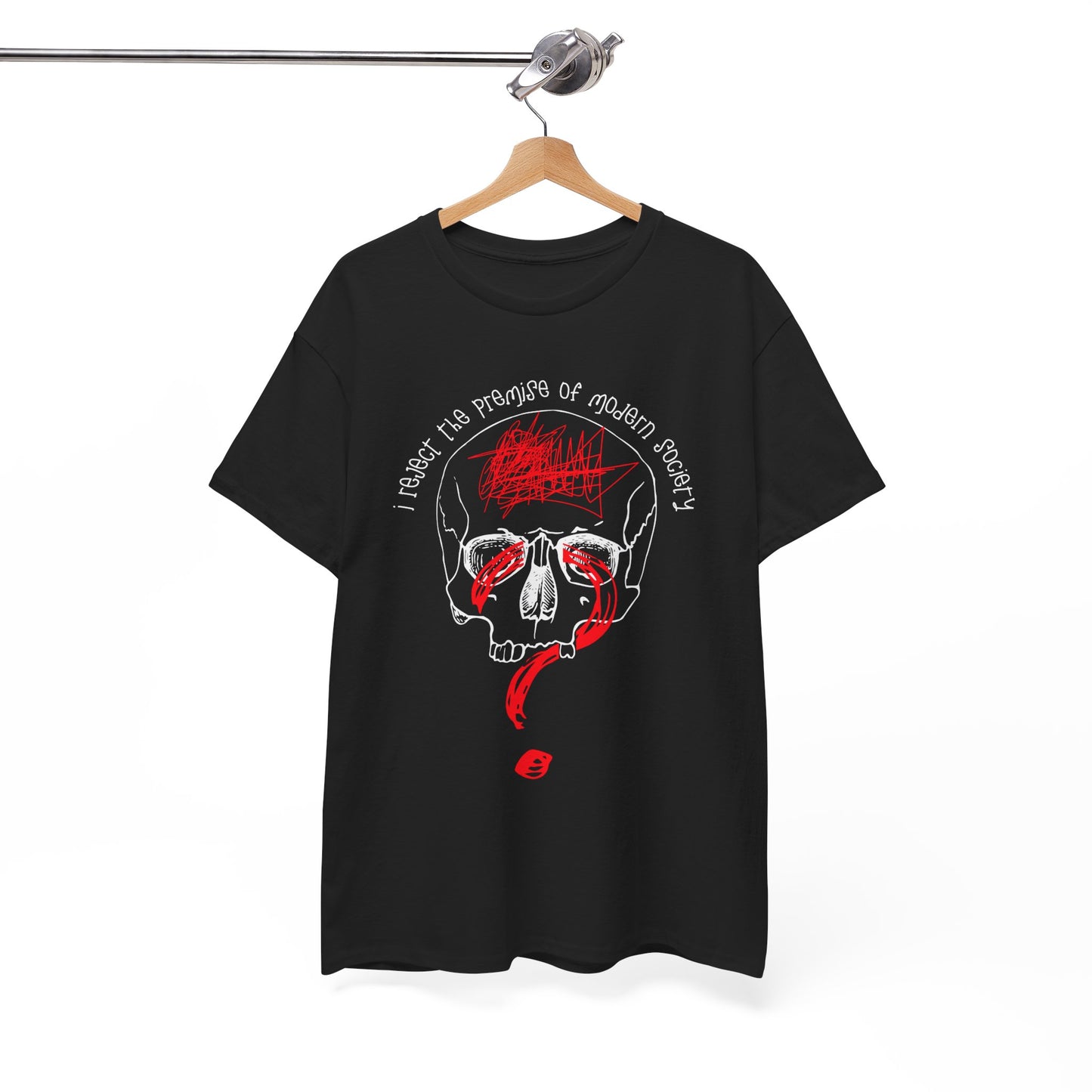 Dada Punk Graphic Tee - ‘I Reject the Premise of Modern Society’ with Line-Art Skull