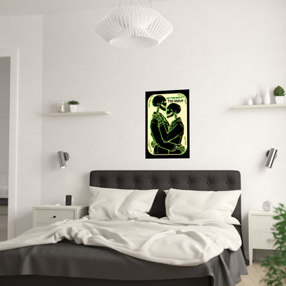 Gothic Skeleton Satin Poster: Romantic Tarot Art with Green Glitch