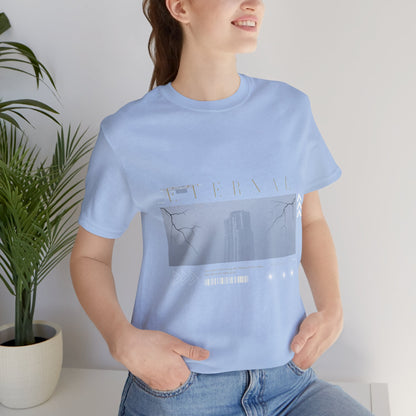 Eternal Skyscraper T-Shirt: Gothic Cityscape, Lightning Bolt Apparel
