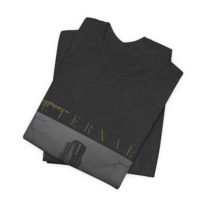 Eternal Skyscraper T-Shirt: Gothic Cityscape, Lightning Bolt Apparel