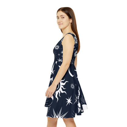 Witchy Skater Dress: Sun and Moon Pattern, Alternative Streetwear