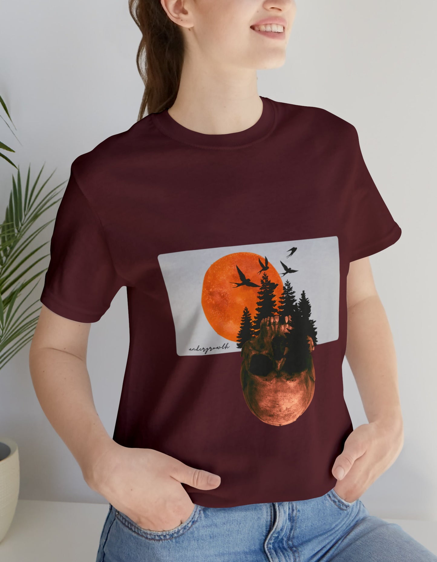 Mystical Skull Graphic Tee: Lunar Undergrowth Design